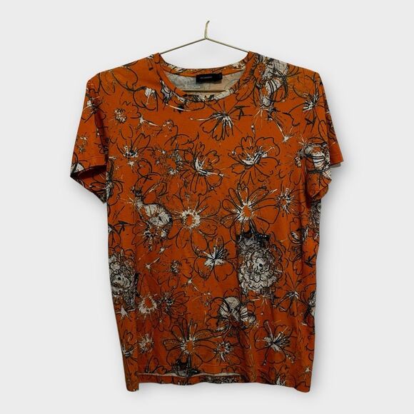Jil Sander Orange Floral Designer T-Shirt Women's Size M Vacation Botanical - Picture 1 of 11